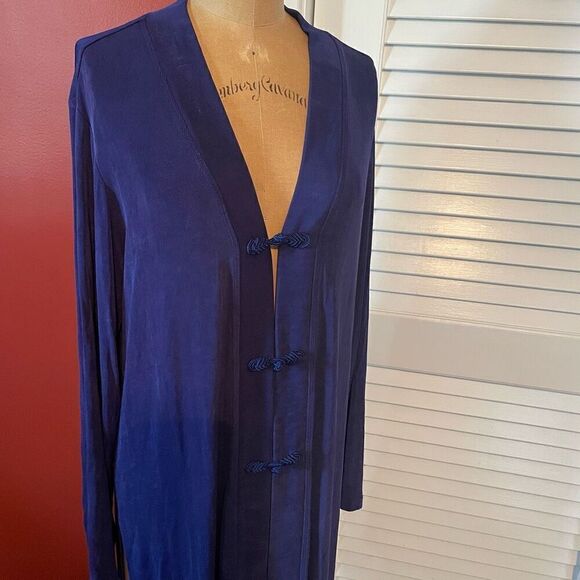 CHICO’S TRAVELERS | indigo blue long cardigan with toggles size 2 or M - Picture 2 of 6